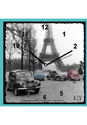 Horloge métal rétro Renault 4 CV Tour Eiffel