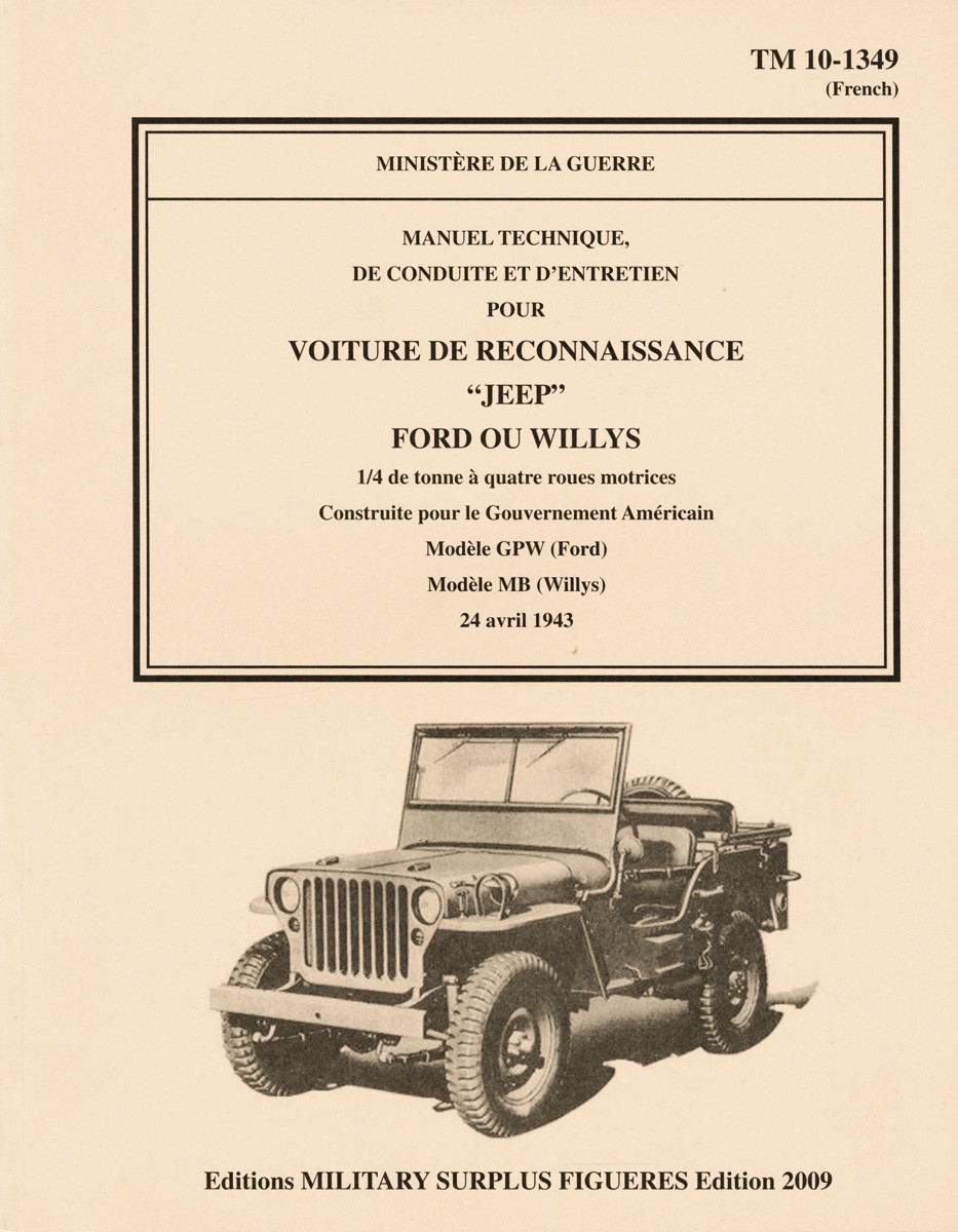 Manuel technique de conduite et d'entretien pour voiture de reconnaissance Jeep Ford ou willys