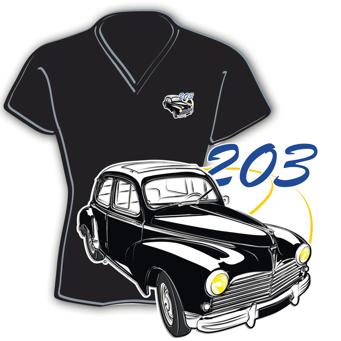 Tee-shirt femme Peugeot 203 noir taille l