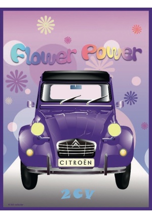 Plaque 2 CV Citroën flower power