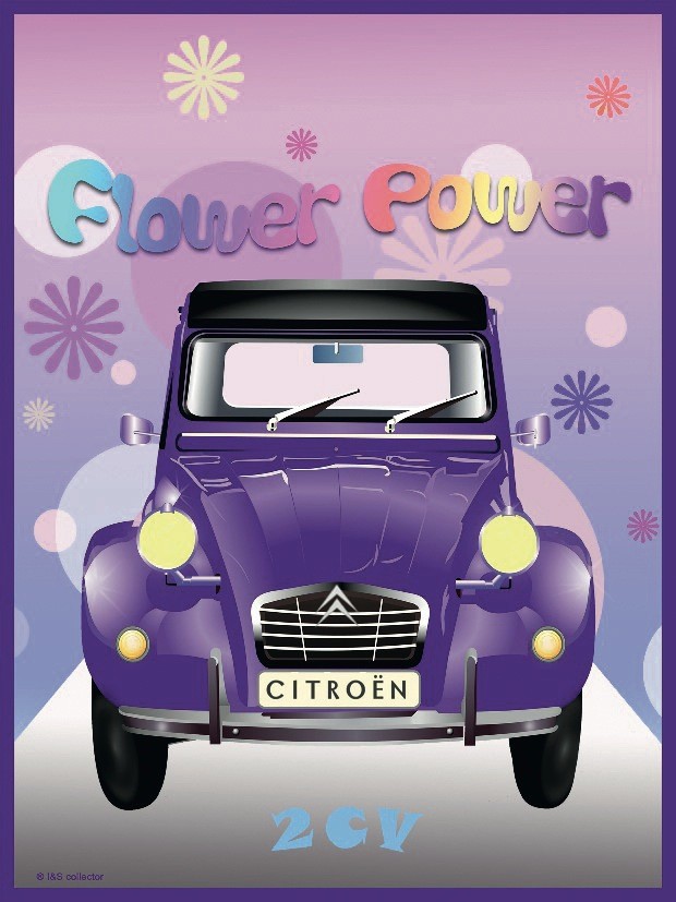 Plaque 2 CV Citroën flower power