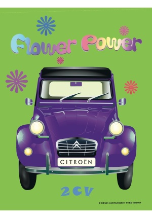 Plaque 2 CV Citroën flower power verte