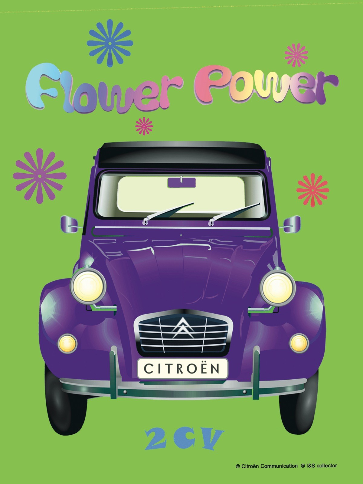 Plaque 2 CV Citroën flower power verte