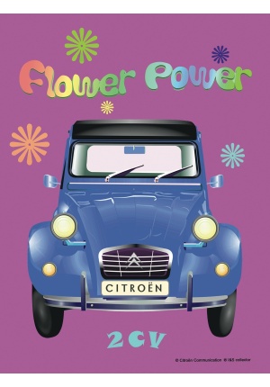 Plaque 2 CV Citroën flower power rose