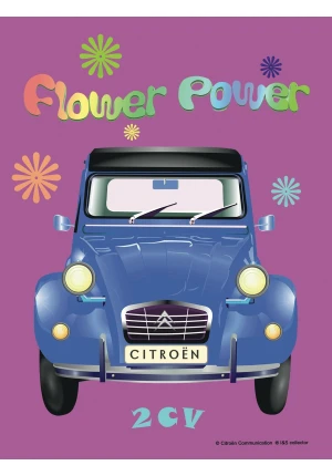 Plaque 2 CV Citroën flower power rose