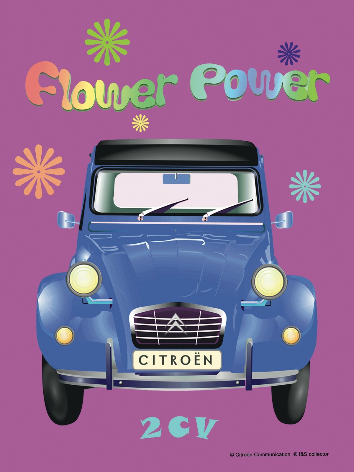 Plaque 2 CV Citroën flower power rose