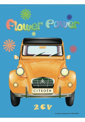 Plaque 2 CV Citroën flower power bleue