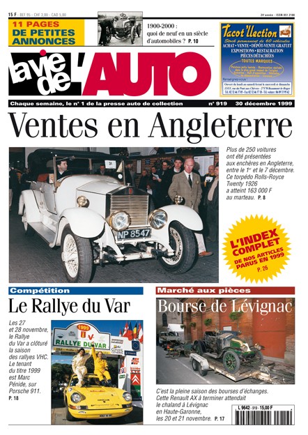 La Vie de l'Auto n° 919 du 30/12/1999